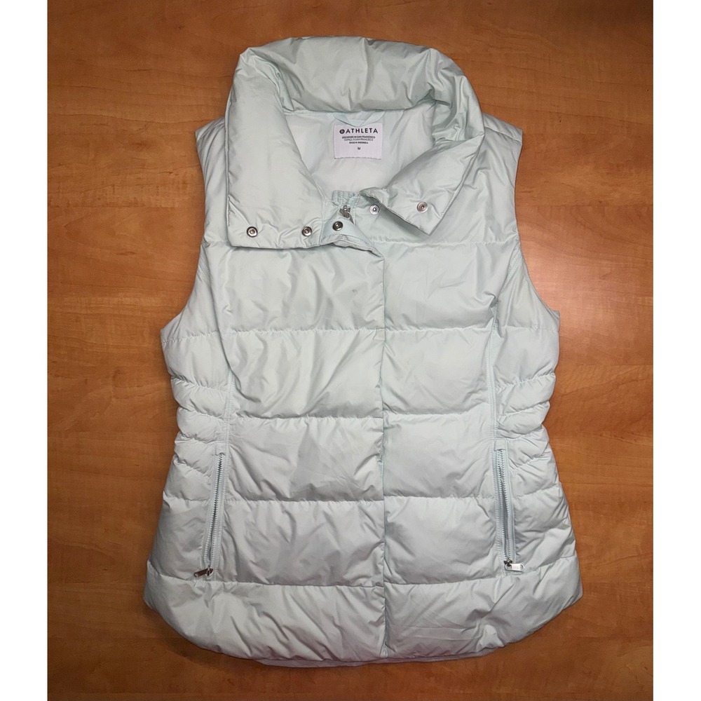 Athleta Downtown Vest Puffer Gilet Mint Green Down Fill Water Repellent Medium